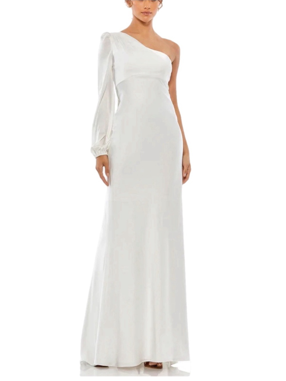 NWT $358 MSRP IEENA for Mac Duggal White One-Shoulder Satin Wedding Gown Size 8
